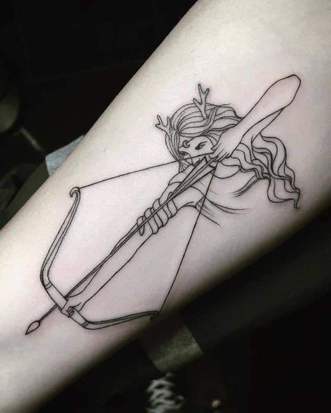 Mythology Tattoo Ideas, Greek Mythology Tattoo Ideas, Artemis Tattoo, Tattoo Ideas Simple, Sagittarius Tattoo Designs, Sagittarius Tattoo, Greek Mythology Tattoos, Goddess Tattoo, Tattoos Geometric