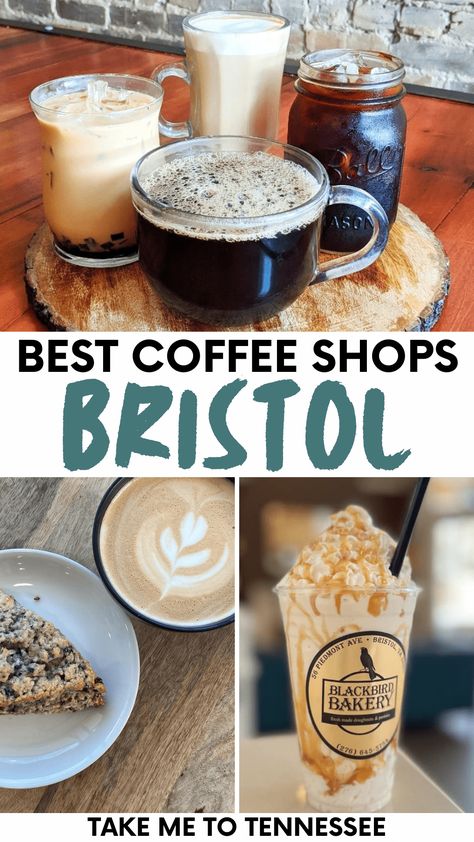 Looking for the best coffee shops in Bristol, Tennessee-Virginia to start your day? From americanos to creamy cappuccinos, cold brews, & more — see who made the list here! Bristol Virginia, Bagel Bakery, Drive Thru Coffee, Bristol Tennessee, Coffee Puns, Coffee Prices, Breakfast Bagel, Coffee And Donuts, Quick Getaway