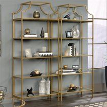 Sauder International Lux 5 Shelf Bookcase in Satin Gold - Walmart.com Townhouse Decor, Gold Bookshelf, Nyc Condo, Glam Office, Bathroom Beautiful, Decor Shelves, Ikea Bookcase, Gold Shelves, Esthetics Room