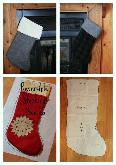 Sewing - Reversible Christmas Stocking: 3ten.ca Christmas Stockings Sewing, Sewing Christmas, Stocking Pattern, Holiday Recipes Christmas, Xmas Stockings, Black And White Fabric, Coordinating Fabrics, Holiday Colors, 12 Days Of Christmas