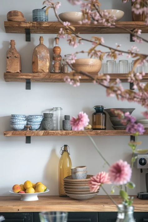 Looking to refresh your dining room decor? Here are 5 stylish ideas for dining room floating shelves that will help you blend style with function! Choose aesthetic designs that showcase your favorite decor items. These tips offer practical storage solutions while making your space feel open and inviting. Since floating shelves maximize vertical space, they perfectly accentuate special dinnerware or personal touches and ensure designer flair. Transform your dining area with chic simplicity today! Floating Shelves Dining Room, Dining Room Floating Shelves, Choose Aesthetic, Ideas For Floating Shelves, Room Floating Shelves, Dining Room Shelving, Floating Kitchen Shelves, Dining Room Shelves, Stylish Dining Room