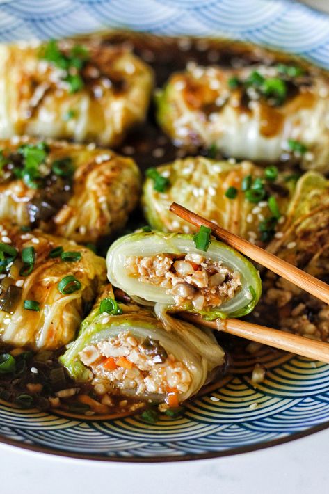 Tofu With Cabbage, Chinese Stuffed Cabbage Rolls, Cabbage Rolls Vinegar, Vegetable Cabbage Rolls, Napa Cabbage Wraps, Tofu Cabbage Rolls, Napa Cabbage Recipes Vegan, Tofu Cabbage Recipes, Napa Cabbage Rolls Recipe