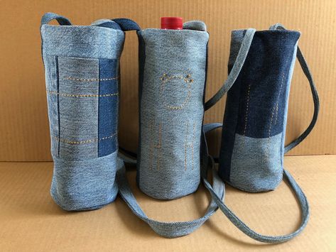 Water Bottle Carrier — Sonya Lee Barrington Water Bottle Carrier, Denim Art, Water Bottle Holder, Bottle Carrier, Denim Diy, Water Bottle Holders, Bottle Holder, Bottle Holders, Cross Body