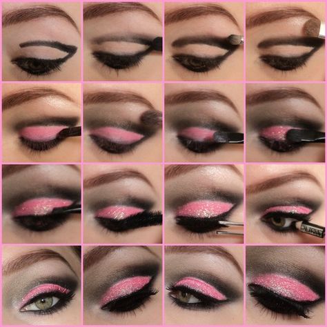 Pink Cut Crease, Mc Bling, Gold Cut Crease, Bling Makeup, Prom Makeup Tutorial, Cut Crease Tutorial, Cut Crease Eyeshadow, Cut Crease Eye, Brown Mascara