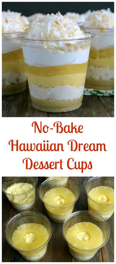 No Bake Hawaiian Dream Dessert Cups for your next gathering Key Lime Desserts, Hawaiian Desserts, Dream Dessert, Luau Food, Aloha Party, Fingerfood Party, Oreo Dessert, Milk Shakes, Hawaiian Food