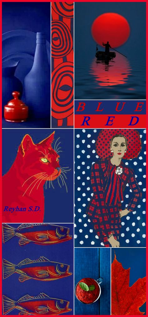 '' Blue & Red '' by Reyhan S.D. Blue And Red Photography, Red And Blue Mood Board, Blue And Red Illustration, Blue And Red Moodboard, Red And Blue Color Palette, Red Hotel, Red Color Combinations, Red Photography, Red Color Schemes