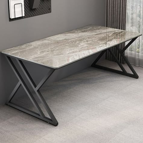 Steel Office Desk, Stone Top Desk, Desk Legs Ideas, Marble Desk Office, Office Table Design Modern, Gaming Desk Designs, Industrial Office Table, Metal Office Desk, Stone Desk