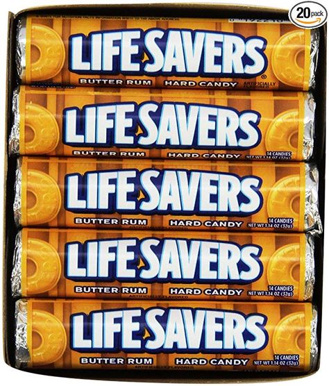 Amazon.com : Life Savers Butter Rum Hard Candy, 1.14 ounce (20 Single Packs) : Grocery & Gourmet Food Butterscotch Candy, American Candy, Hard Rolls, Butter Rum, Hot Buttered Rum, Family Lunch, Life Preserver, Cocktail Mix, Mint Candy