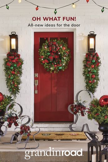 Greet guests at the door with inviting cordless holiday greenery. Our battery-operated Christmas garlands, wreaths, and swags are perfect for indoor and outdoor spaces, so you can decorate without worrying about extension cords and hassle. Shop styles decorated with ornaments, berries, pinecones, and ribbons for a festive feel that's ready for every space. Vintage Christmas Lights, Holiday Greenery, Door Swag, Christmas Front Doors, Christmas Porch Decor, Porch Christmas, Red Ornaments, Grandin Road, Christmas Greenery