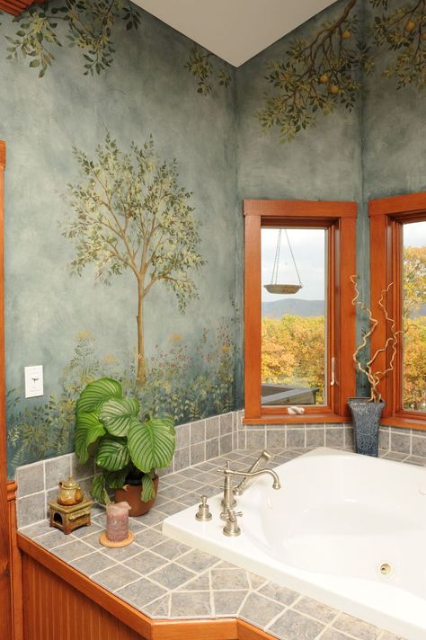 Bathroom Remodeling Photos From Designers Tree Stencil For Wall, Fresco Art, Beautiful Murals, Citrus Tree, Home Wall Painting, Citrus Garden, Mural Stencil, Garden Mural, Tree Stencil