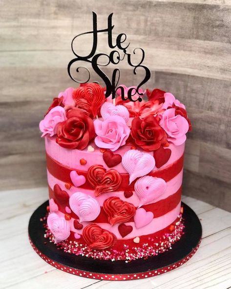 Red And Pink Gender Reveal, Valentines Gender Reveal Ideas For Party, Valentine’s Day Gender Reveal Party, Valentines Gender Reveal, Themed Gender Reveal, Gender Reveal Ideas, Gender Reveal Decorations, Valentine Cake, Gender Reveal Cake