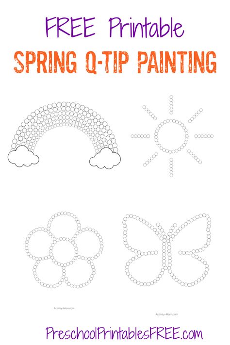 Dot Painting Preschool Free Printables, Flower Do A Dot Printables Free, Free Qtip Painting Printables, Spring Art Ideas For Preschoolers, Q Tip Art Preschool, Free Q Tip Painting Printables, Q Tip Activities For Preschool, Q Tip Painting Preschool, Spring Preschool Activities Printable