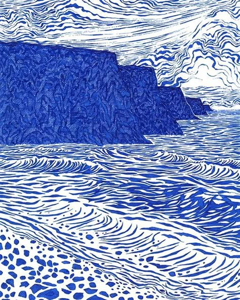 Kevin Lucbert on Instagram: "Falaises 21 x 29,7cm, ink on paper, Kevin Lucbert, 2022 #kevinlucbert" Kevin Lucbert, Ball Pen Drawing, Study Art, Blue Monday, Blue Lines, Print Ideas, Pen Pencil, Art Studies, Blue Line