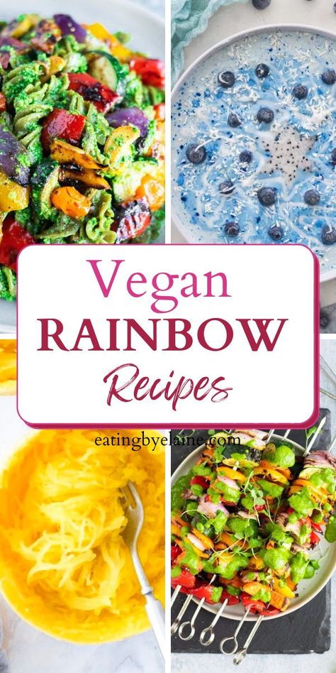 It's time to get every color in the rainbow onto your plate! This roundup of Vegan Rainbow Recipes is bursting with vibrant, natural color and foods that look as good as they taste. Rainbow Food Recipes Healthy, Rainbow Vegan Food, Vegan Rainbow Salad, Rainbow Chard Recipes Vegan, Rainbow Buddha Bowl, Rainbow Diet, Rainbow Food, Eat The Rainbow, Best Vegan Recipes