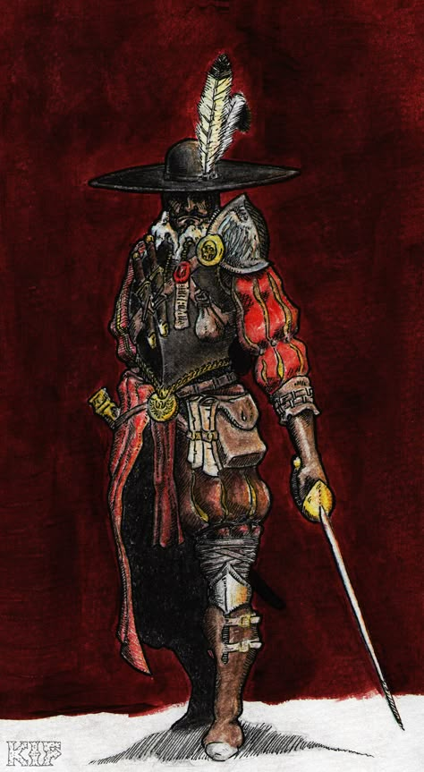 Estalian duelist by Knight in Flames. Spain Character Design, Duelist Character Art, Medieval Spain, Warhammer Empire, Warhammer Fantasy Roleplay, Fantasy Role Playing, Iberian Peninsula, Historical Armor, 다크 판타지