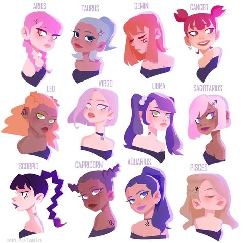 regram @sun.vitamin Zodiac hairstyles! which one are you? . . #art #digitalart #doodles #sketch #drawing #animation #graphicdesign… Zodiac Hairstyles, Zodiac Sign Fashion, Zodiac Characters, Anime Zodiac, Zodiac Signs Funny, Zodiac Stuff, Zodiac Star Signs, Zodiac Signs Astrology, Zodiac Art