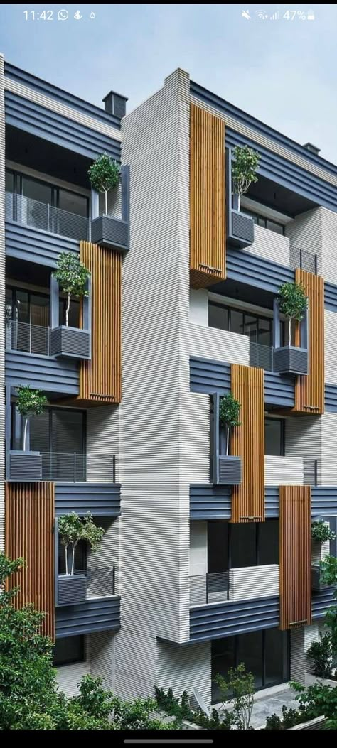 Vertical Elements Architecture, Facade Design Apartment Building, Hotel Exterior Design Ideas, Horizontal Shading Facade, Contemporary Apartments Exterior, Facade Materials Architecture, Building Facades Modern, Exterior Wall Design Facades, Modern Commercial Design Exterior