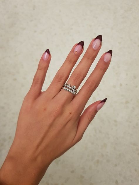 Nails For Red Dress Prom, Nails For Dark Red Dress, Dark Red Tip Nails, Nails For Prom Red Dress, Nails For Burgundy Dress, Dark Red French Tip Nails, Red Tip Nails, Red French Manicure, Hoco Nails