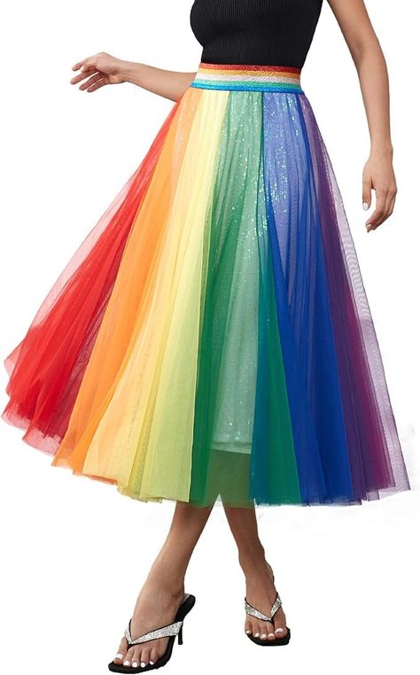 Amazon.com: Dwirapal Sequin Long Tulle Skirt 4 Layered Flowy Fairy Sparkle Party Mesh Tea Length Big Hem Skirts for Women : Clothing, Shoes & Jewelry Tulle Rainbow, Long Tutu Skirt, Casual Midi Skirt, Long Tulle Skirt, Midi Skirt Casual, Long Tutu, Flowy Maxi Skirt, Tulle Long Skirt, Rainbow Skirt