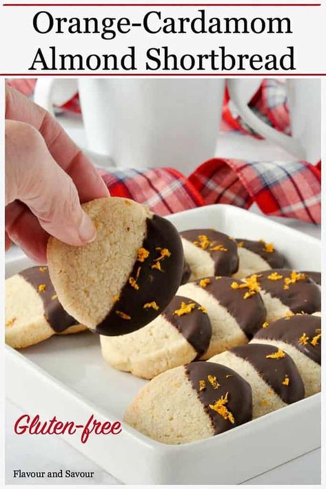 Almond Flour Shortbread, Cookies Dipped In Chocolate, Cardamom Cookies, Easy Slice, Orange Cardamom, Gluten Free Shortbread, Almond Shortbread, Almond Shortbread Cookies, Chocolate Dipped Cookies