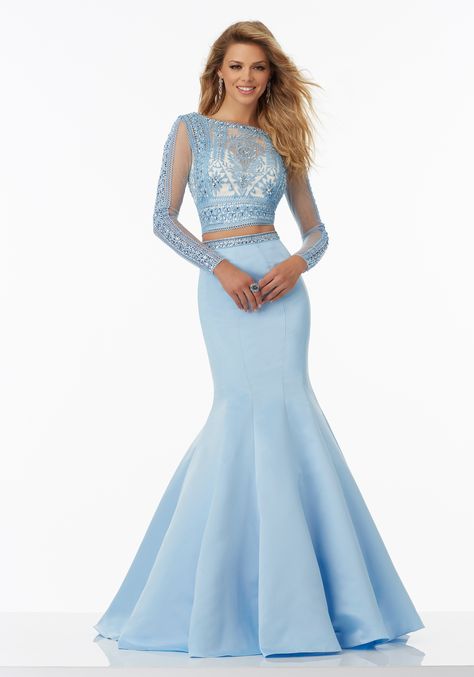 Mori Lee Prom Dresses, Sky Blue Prom Dress, Blue Mermaid Prom Dress, Mermaid High, Grad Dresses Long, Mermaid Gown Prom, Evening Dress Long, Evening Gowns With Sleeves, Dress Pictures