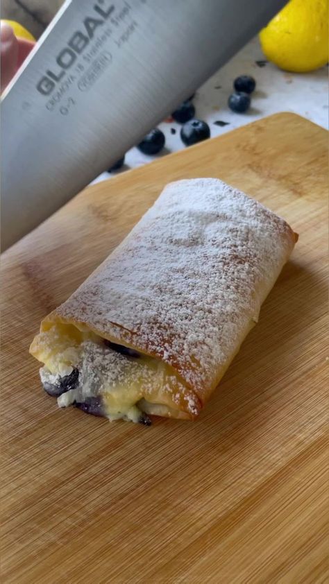 LEMON & BLUEBERRY BOUGATSA PARCELS. Creamy custard, fresh blueberries and lemon, crispy Fillo Pastry. Yum! Here is the link for the recipe: https://antonioufillo.com.au/blog/recipes/lemon-blueberry-bougatsa-parcels Recipe and video: Mary’s Kouzina #bougatsa #greekfood #greekdessert #custard #lemonblueberry #blueberry #lemon #lemoncake #fillopastry | Antoniou Fillo Pastry | Antoniou Fillo Pastry · Original audio Phyllo Dough Recipes, Phyllo Recipes, Lemon And Blueberry, Pastries Recipes Dessert, Filo Pastry, Phyllo Dough, Easy Baking Recipes Desserts, Puff Pastry Recipes, Blueberry Recipes