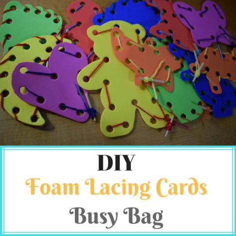 DIY Foam Lacing Cards Busy Bag - Fine Motor Skills - Little Mager House Diy Lacing Cards, Fine Motor Centers, Painted Vinyl Floors, Finger Gym, Student Games, Lacing Cards, Station Activities, Preschool Fine Motor, Busy Bags