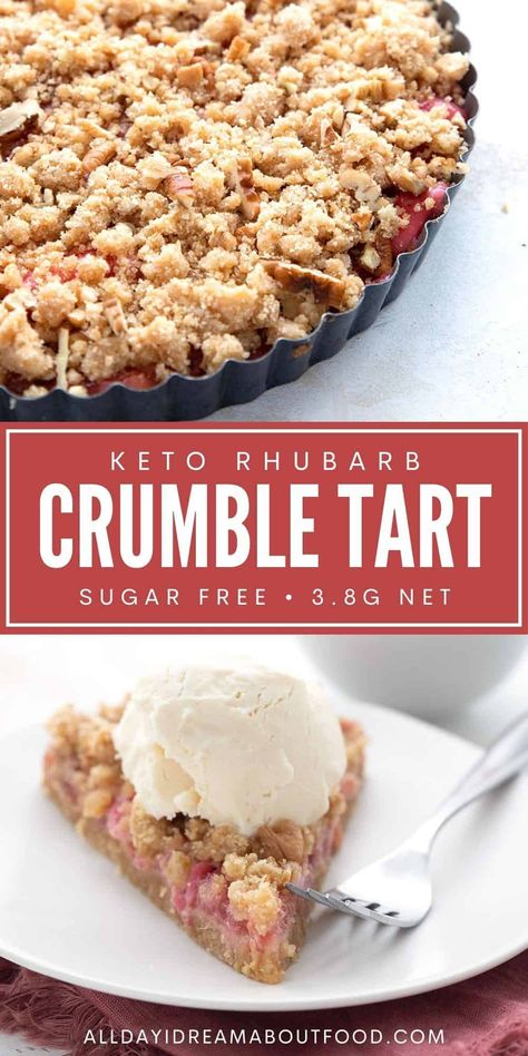 Keto Crumble Dessert, Keto Crumble Topping Recipe, Keto Rhubarb Custard Pie, Sugar Free Rhubarb Recipes Low Carb, Keto Rubarbe Strawberry Crisp, Sugar Free Rhubarb Crisp, Keto Strawberry Rhubarb Crisp, Keto Rhubarb Desserts, Keto Crumble Topping