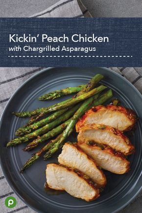 You won’t believe what fruit preserves, a little hot sauce, fresh garlic and 15 minutes on a hot grill will do for chicken. Publix Aprons Kickin’ Peach Chicken with Chargrilled Asparagus is sweet, spicy and complex, with a glaze and dipping sauce that begins with peach preserves and ends with, “May I have seconds, please?” #chickenrecipe Publix Aprons Recipes, Peach Chicken, Publix Recipes, Peach Preserves, Fruit Preserves, Body Balance, Fresh Garlic, Dipping Sauce, Grilling Recipes