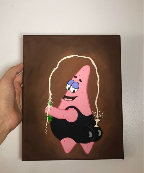 Funny Painting Ideas On Canvas Aesthetic, Funny College Paintings, Crazy Canvas Painting, Funny Spongebob Paintings, Memes Painted Canvas, Funny Mini Canvas Painting, Funny Acrylic Painting Ideas, Funny Paintings On Canvas, Funny Cartoon Paintings