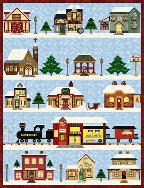 Pam Bono, Holiday Snow Village, pamsclub.com Village Quilt Pattern, House Quilt Blocks, Row By Row Quilts, Village Quilt, Row Quilts, House Quilt Block, House Quilt Patterns, Quilts Christmas, Row Quilt