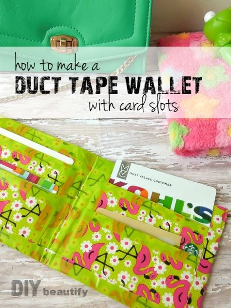 Follow this tutorial by DIY beautify to create an awesome Duct Tape Wallet with room for bills and credit cards! Sewing Wallet, March Craft, Teen Games, Duct Tape Diy, Duck Tape Wallet, Period Party, Crafting Activities, Duct Tape Projects, Wallet Diy