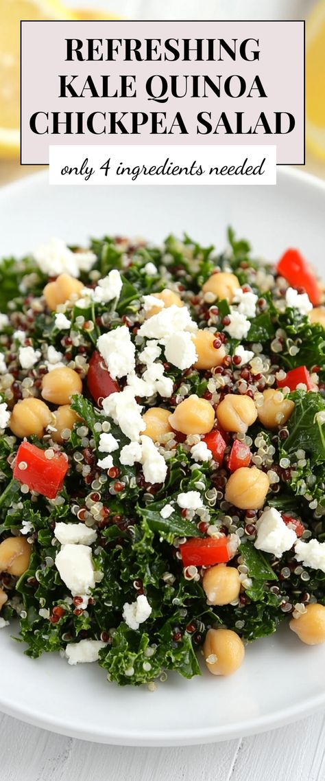 Image for Refreshing Kale Quinoa Chickpea Salad Quinoa Chickpea Salad, Kale Quinoa, Quick Lunch, Chickpea Salad, Quick Lunches, Quinoa Recipes, Bright Side, Hey There, 4 Ingredients