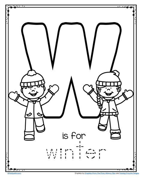 FREE W is for winter trace and color printable. #winteractivities #preschool #kindergarten #phonics Blue Preschool Worksheets, Letter W Coloring Page Free Printable, W Is For Winter Preschool, Winter Worksheets For Toddlers, January Preschool Activities Free Printables, Letter W Preschool Activities, Winter Alphabet Letters Free Printable, W Is For Craft, W Is For