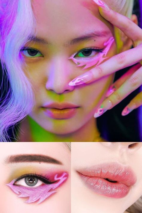 Types Of Makeup Styles, Blackpink Nails, Inspired Makeup Looks, Natural School Makeup, Tips For Makeup, Rainbow Eye Makeup, Kpop Makeup, Pop Makeup, Korean Eye Makeup