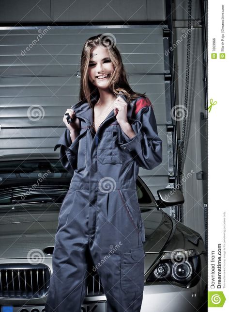 Young female mechanic. A young woman wearing a mechanics suit in a garage #Sponsored , #Sponsored, #sponsored, #mechanic, #Young, #suit, #young Mechanic Outfit, Girls With Blonde Hair, Female Mechanic, Grey Garage, Mechanic Clothes, Woman Mechanic, Blonde Hair Girl, Tomboy Outfits, Young Woman