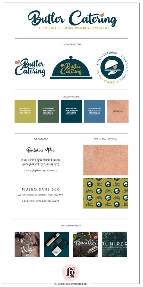 Logo Design and Brand Guide for Butler Catering, by Fancy Girl Design Studio. Catering Brand Identity, Catering Branding Design, Catering Logo Ideas, Catering Business Logo, Catering Logo Design, Law Firm Logo Branding, Catering Branding, Catering Logo, Catering Design