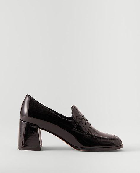 Loafer Pumps, Block Heel Loafers, Leather Loafer Shoes, Patent Leather Loafers, Leather Finish, Leather Block Heels, Heels Pumps, Heeled Loafers, Black Pumps