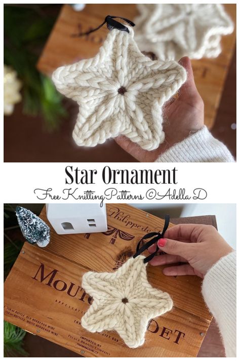 Knitted Stars Christmas Ornament, Christmas Decor Knitting Patterns, Simple Knitted Christmas Decorations, Knit Star Ornament Pattern, Knit A Star, Star Pattern Knitting, Knitted Angels Christmas Ornament, Christmas Knitting And Crochet Patterns, Knitted Holiday Decorations