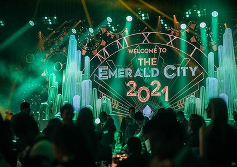 Emerald City Prom Theme, Wicked Themed Party, Emerald City Set Design, Wizard Of Oz Gala, Emerald City Party, Emerald City Theme, Emerald City Gates Wizard Of Oz, Wizard Of Oz Decorations Emerald City, The Wizard Of Oz Emerald City