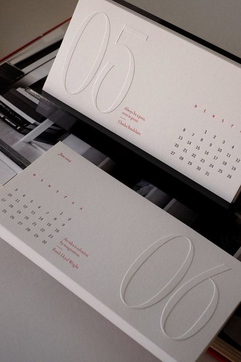 Branding Stationery Design, Desk Calendar Design Creative, Calander Design Ideas, Calendar Design Ideas Creative, Table Calendar Design, Calendar Design Inspiration, Letterpress Calendar, Mailer Design, Modern Calendar