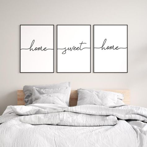 Home sweet home print wall art set of 3wall decor living room | Etsy Couples Bedroom Wall Decor, Bedroom Quotes, Bed Wall Decor, Living Wall Decor, Over The Bed, Above Bed Decor, Bedroom Signs, Couple Bedroom, Above Bed