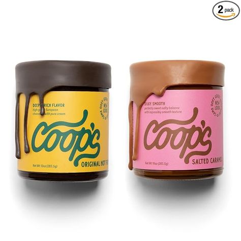 Amazon.com: Coop's Original Hot Fudge & Salted Caramel Sauce (2- Pack): Gourmet, All Natural, Handcrafted, Gluten Free, Non-GMO, Chocolate Ice Cream Toppings, Sundae, Desserts, 10 Ounce each Chocolate Ice Cream Topping, Ice Cream Packaging, Ice Cream Brands, Salted Caramel Sauce, Dessert Toppings, Fudge Sauce, Chocolate Brands, Ice Cream Toppings, Chocolate Ice