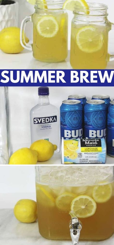 Beer Vodka Lemonade Punch, Vodka Beer Lemonade Drink, Summer Shandy Beer, Beer Lemonade Drink, Beer Lemonade Vodka, Beer And Vodka Drink, Summer Beer Recipe Vodka, Beer Drinks Recipes, Summer Hummers Drink Recipe