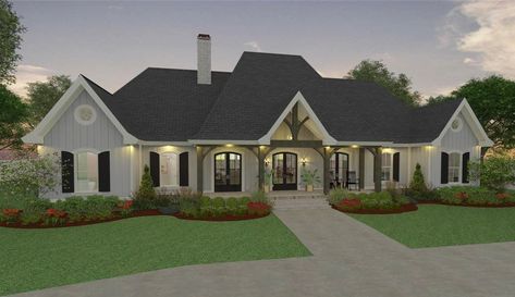 Farmhouse Home Plans One Story, French Country Ranch House Plans, Beautiful One Story Homes, One Story Farmhouse Exterior Design, One Story French Country House Plans, 3 Bedroom Mountain House Plans, New House Plans 2023, French Farmhouse Plans, One Story House Plans With Basement