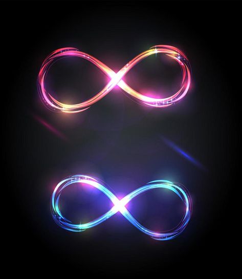 Set of the shining infinity symbols. Red and blue bright signs. Dynamic scintillating lines. Design elements. Vector volume sparkling illustration on dark background Infinity Symbol Art, Infinity Signs, Red Infinity, Infinity Art, Lines Design, Infinity Sign, Background Background, Infinity Symbol, Sports Photos