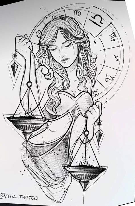 Libra Drawings Art Zodiac Signs, Libra Art Tattoo, Libra Zodiac Drawing, Libra Sketch, Libra Zodiac Sign Tattoo, Libra Drawing, Libra Goddess Tattoo, Libra Tattoo Designs, Tattoo Balance