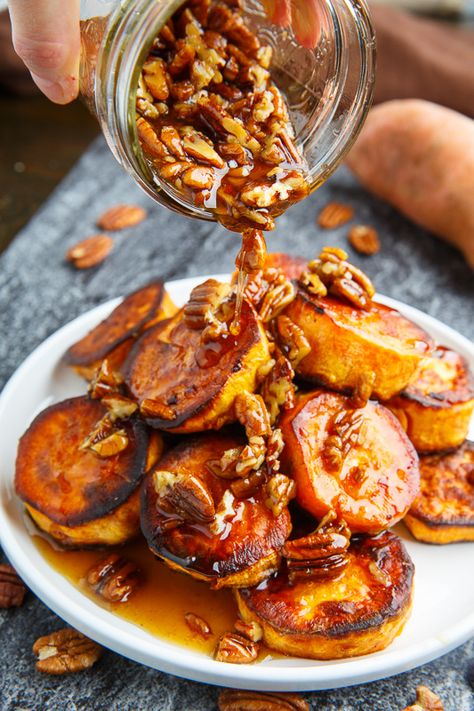 Maple Pecan Melting Sweet Potatoes Melting Sweet Potatoes, Pecan Sauce, Maple Pecan, Potato Side Dishes, Potatoes Recipe, Potato Dishes, Sweet Potato Recipes, Holiday Cooking, Veggie Dishes