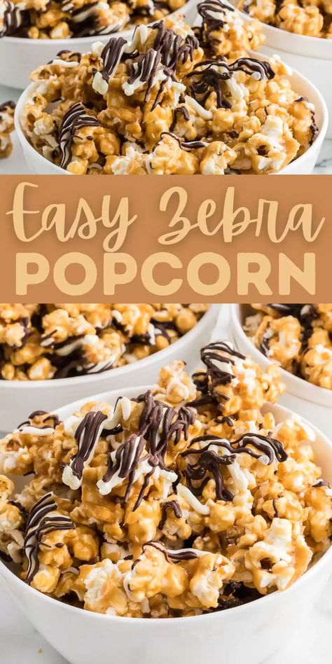 Chocolate Popcorn Recipe, Zebra Popcorn, Popcorn Recipes Chocolate, Popcorn Dessert, Flavored Popcorn Recipes, Homemade Caramel Corn, Popcorn Recipes Caramel, Eating On A Dime, Popcorn Recipe