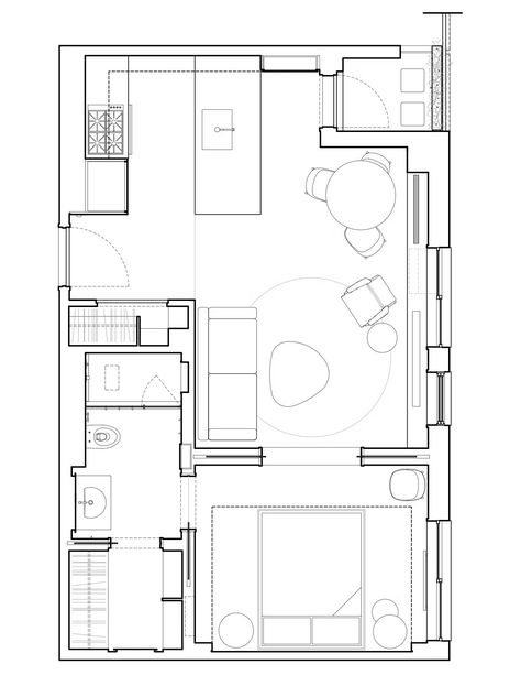 Idea 2661263: Chelsea Pied-a-Terre by STADT Architecture in New York, United States Architecture Desk, Micro House Plans, House Layout Design, Hotel Room Design Plan, Small Apartment Layout, Small Apartment Plans, Condo Floor Plans, Double House, Modern Floor Plans